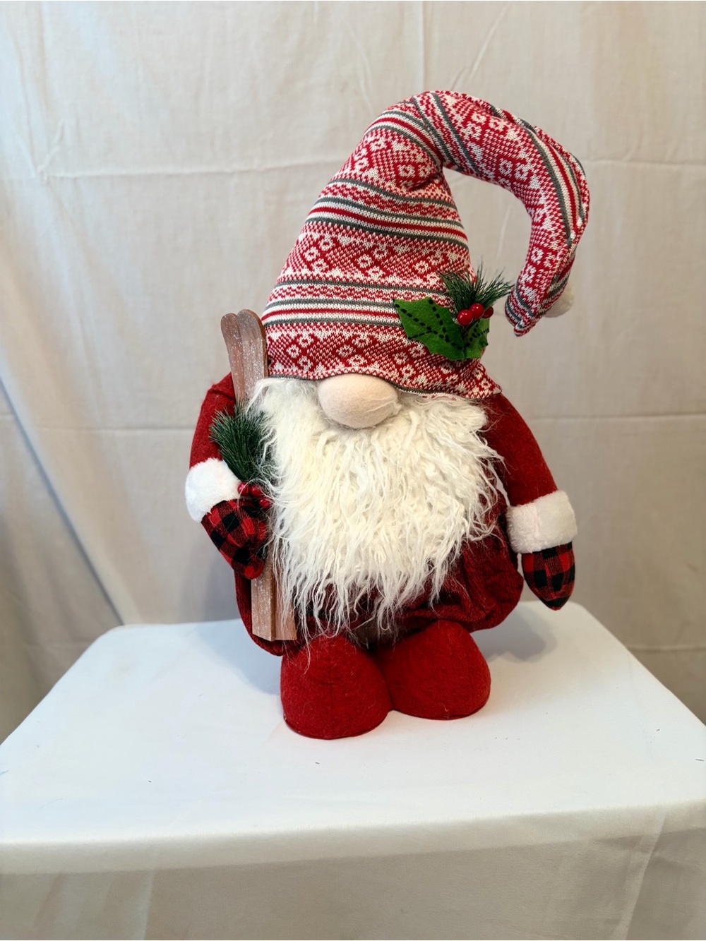 Holiday Red Nordic Gnome Décor with Patterned Hat